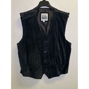 Vintage‎ Basic Editions Mens Size L Suede Leather Vest Black Lined Pockets
